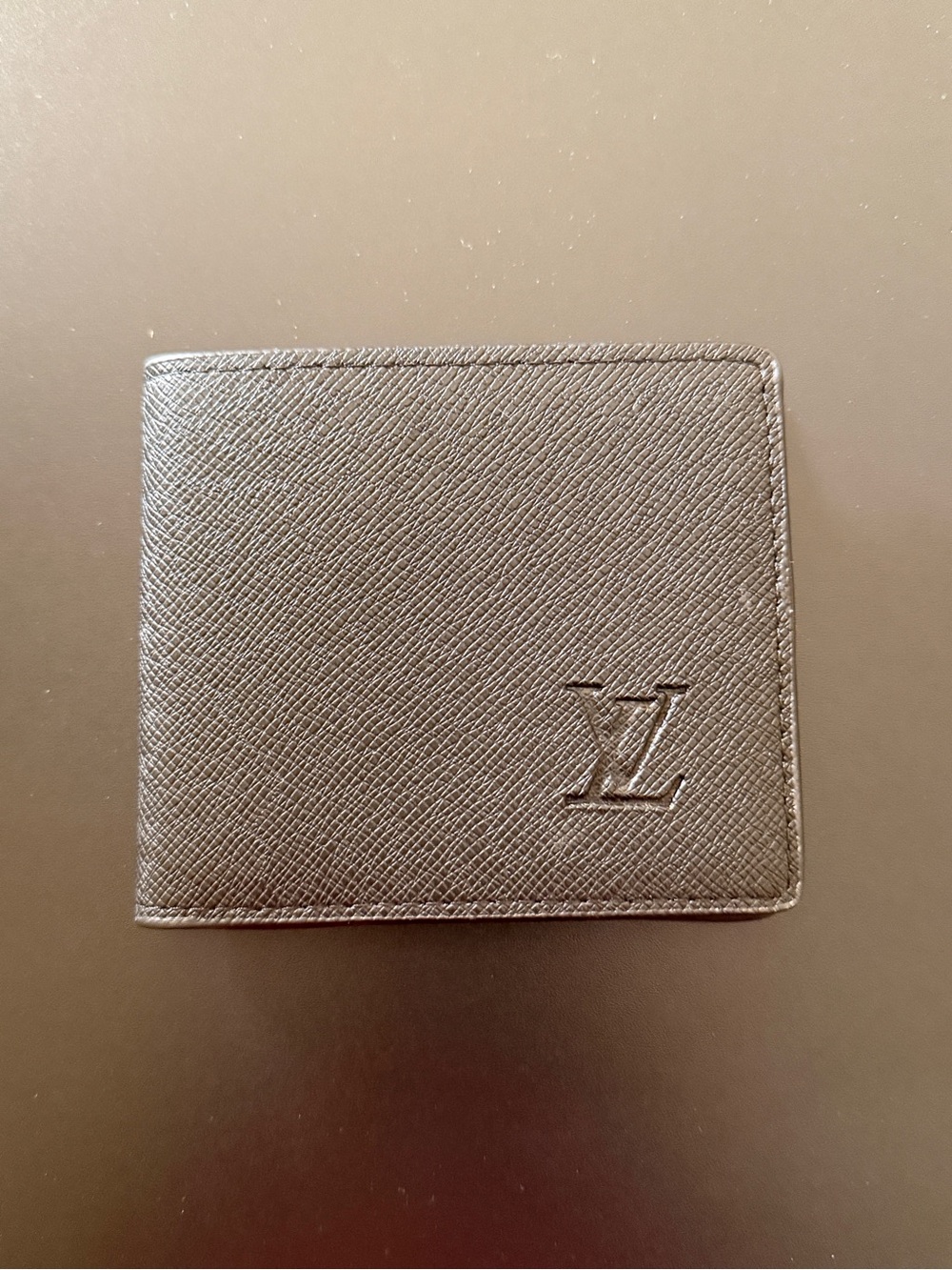 Louis Vuitton Black Textured Leather Billfold Wallet with Embossed LV